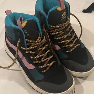 Vans Women's Black and Teal High-Top Sneakers